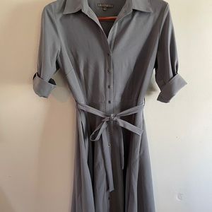 Blue grey shirt-dress with tie waist